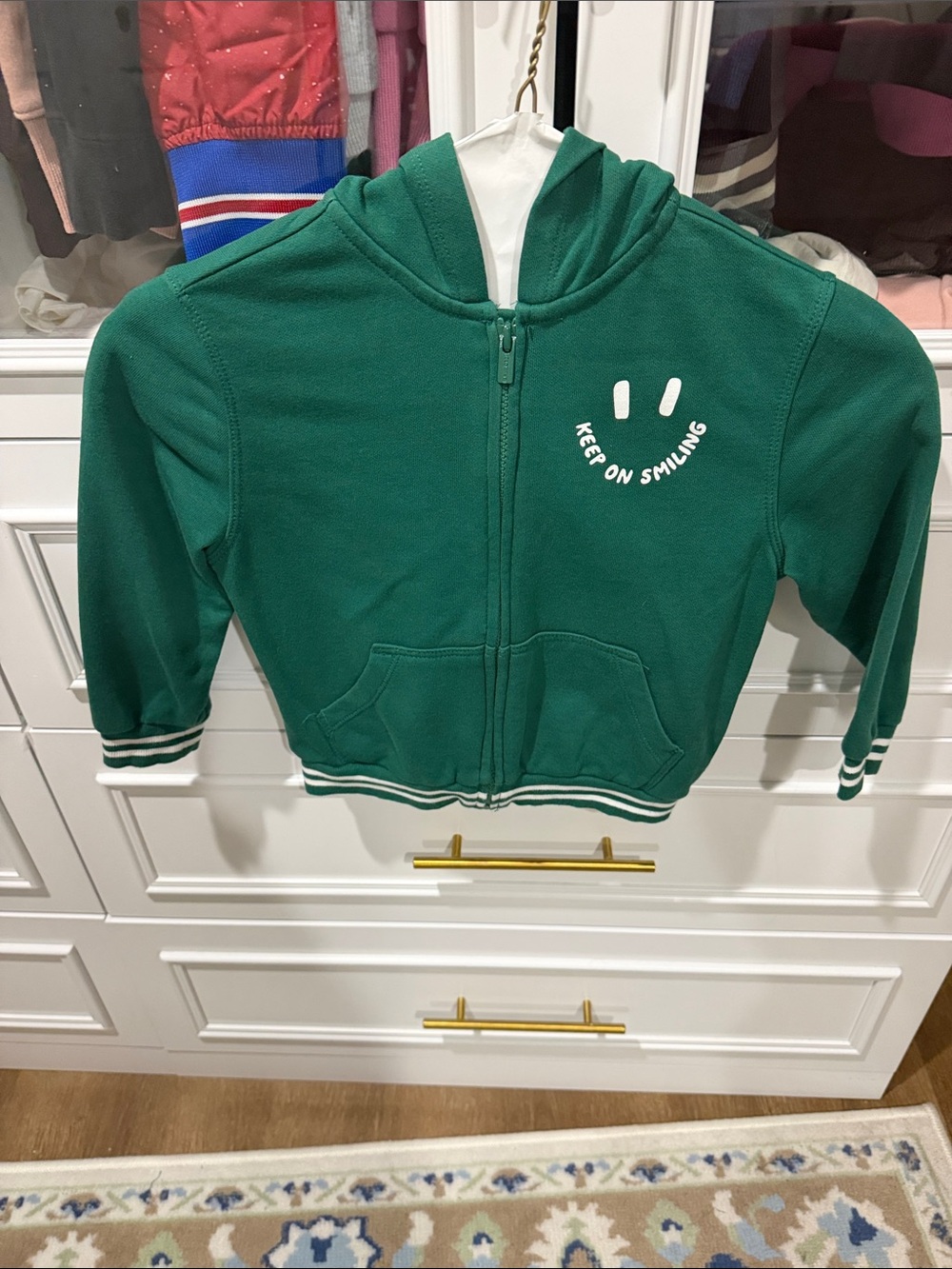 Old Navy Green Zip-Up Hoodie with 'Keep On Smiling' Graphic